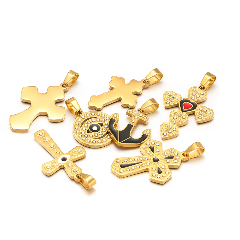 4Pcs Stainless Steel Enamel Cross Charms 18k Gold Color Pendants for DIY Delicate Jewelry Necklace Making Bracelet Decoration