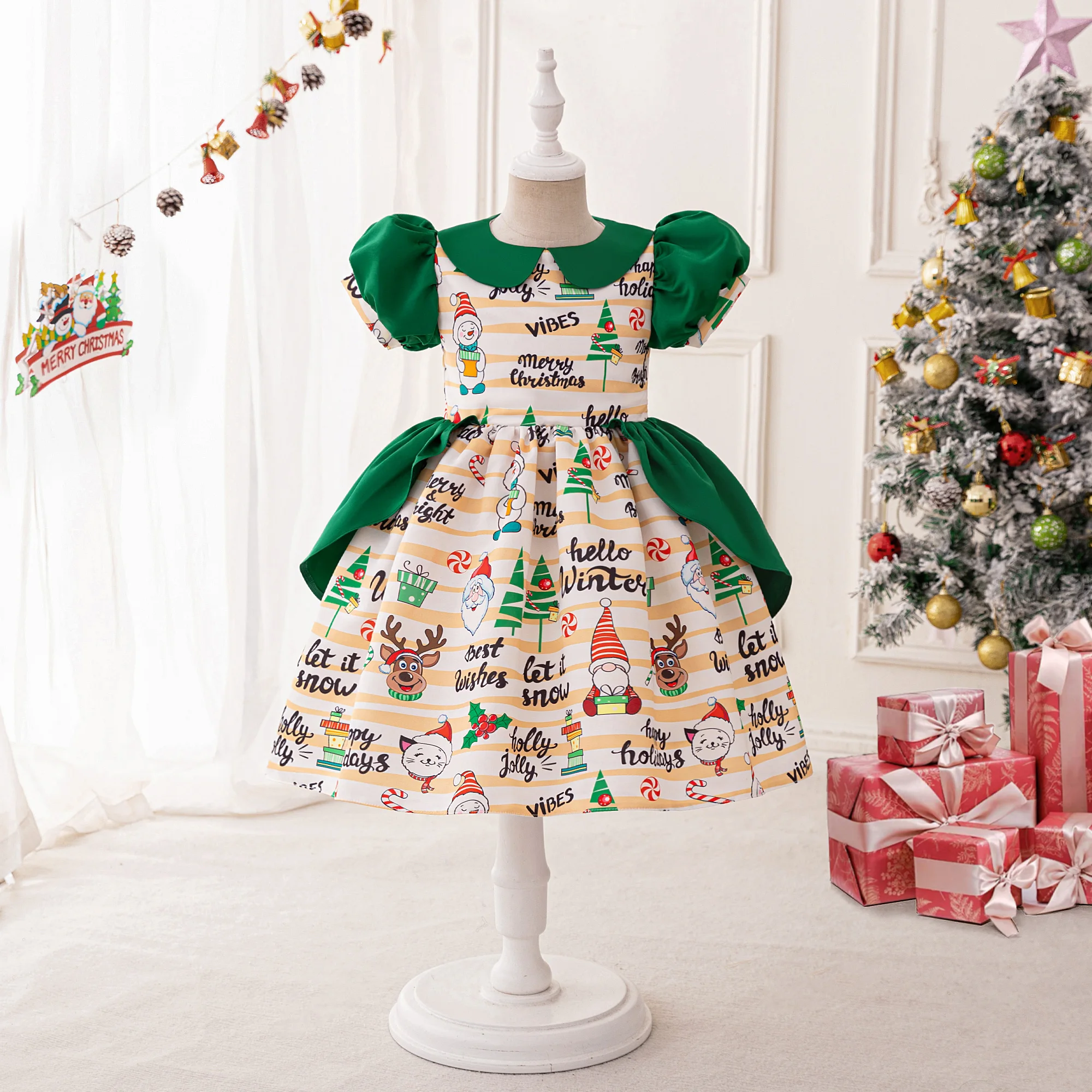 

Deer Candy Christmas Girls Dresses Snowflake Santa Claus Wedding Birthday Princess Party Dress for Girl Bridemaid Prom Costumes