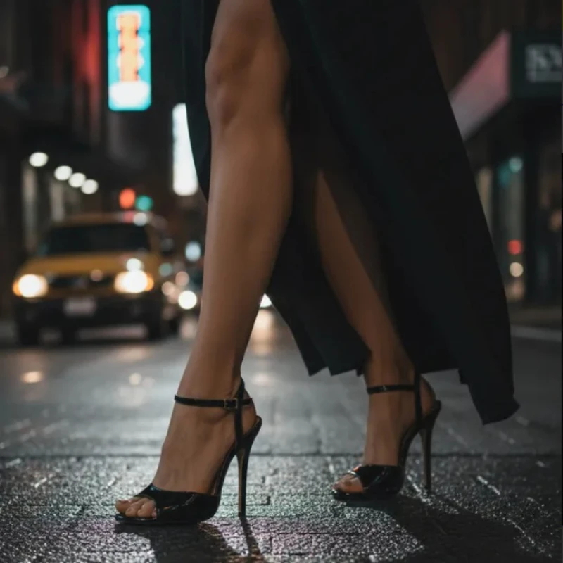 Summer Buckle Sandals 15cm Thin Heel Peep Toe Women's Shoes Ladies Steel Pipe Dance Red White Pumps Plus Size Zapatos Mujer