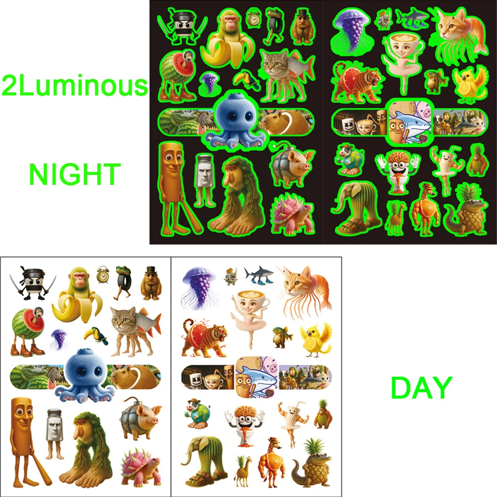 4 Lenzuola Cervello Italiano Tatuaggi Luminosi per I Bambini Tung Tung Sahur Tatuaggi Temporanei Adesivi Rifornimenti Del Partito Regali per I Bambini