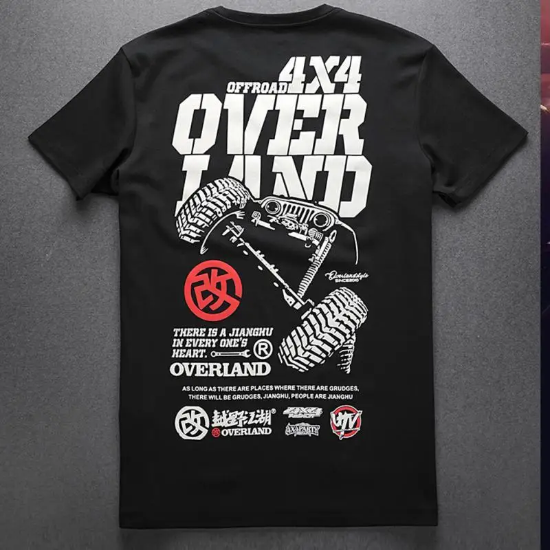 

100% Cotton Off-road Creative Personalized Short-sleeved T-shirt Summer New Large Size Half-sleeved Trendy Locomotive Wrangler