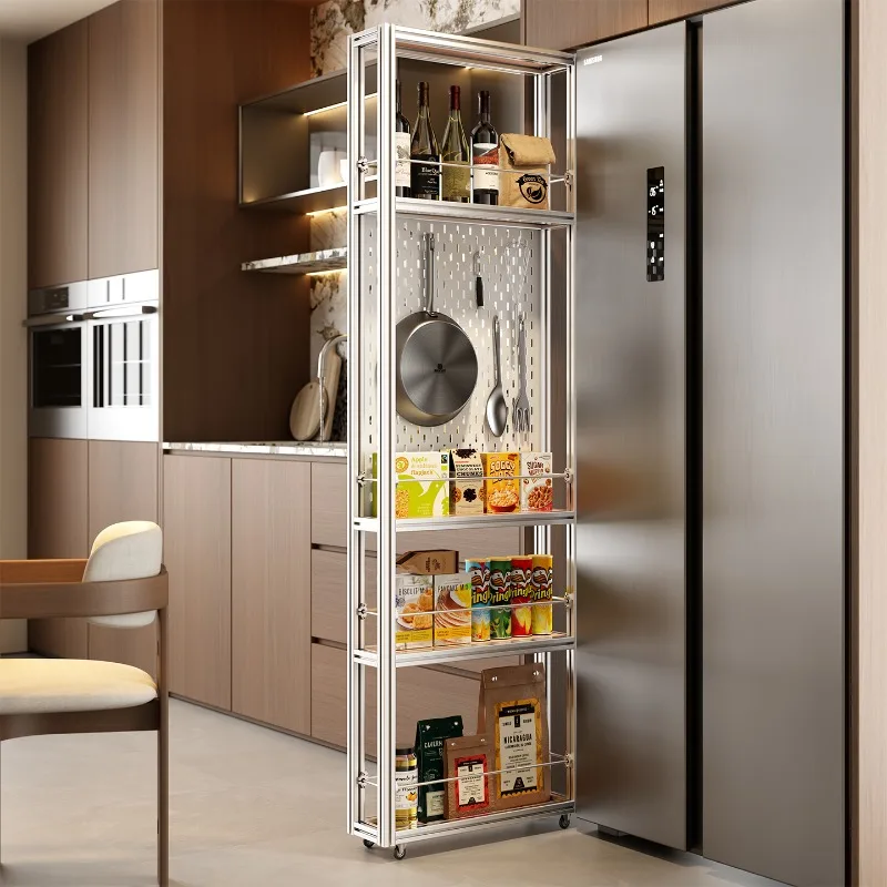 

Kitchen refrigerator outer side storage rack side crack hole plate movable gap storage cabinet aluminum profile