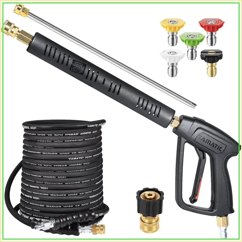 

50 FT Steel Braided Pressure Washer Hose Kit, 3/8" Quick Connect & M22 Adapters, 4000 PSI