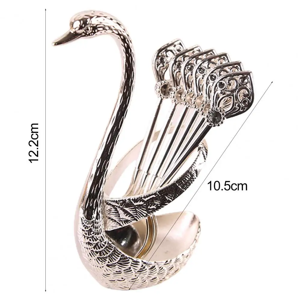 Useful High Durability Dessert Spoon Creative Shape Mixing Stirring Spoon with Swan Shaped Storage Holder Decorative