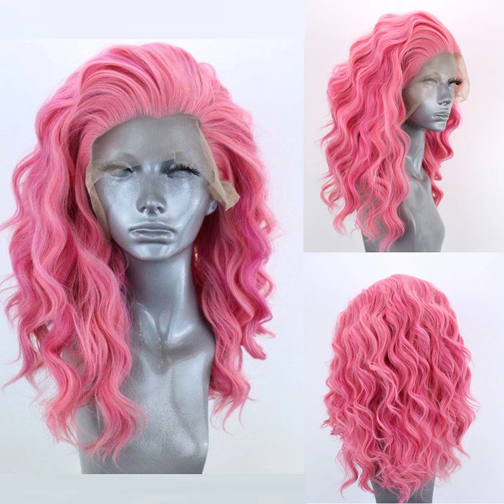 Wig Bob sintetis renda depan abu-abu muda Wig untuk wanita pakaian Cosplay tubuh pendek bergelombang ungu biru merah muda abu-abu Wig bagian renda BobWig