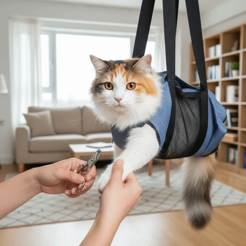 

Breathable Mesh Cat Bath Fixing Bag Soft Folding Cat Grooming Bag Comfortable Anti-scratch Puppy Travel Bags Nail Trimming