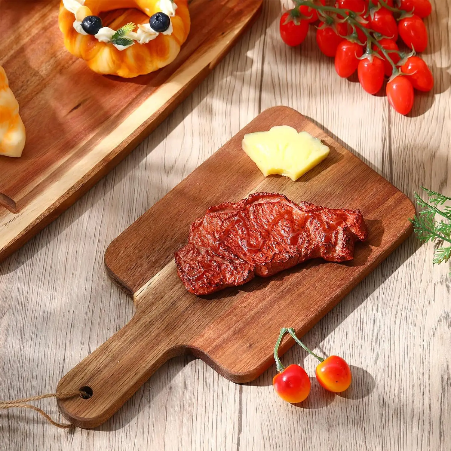 

D5 Acacia Wood Cutting Board with Handle Charcuterie Board Serving Board Cheese Bread Vegetables Fruits Serving Cut Board Steak