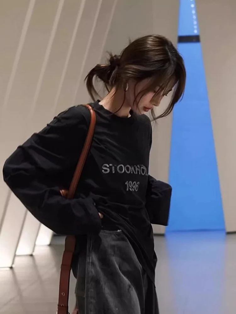 Coréen Sle Chic Bla lettre impression Protection solaire couvrir haut femmes été sangle longue Sve T-irt mince vêtements d'extérieur