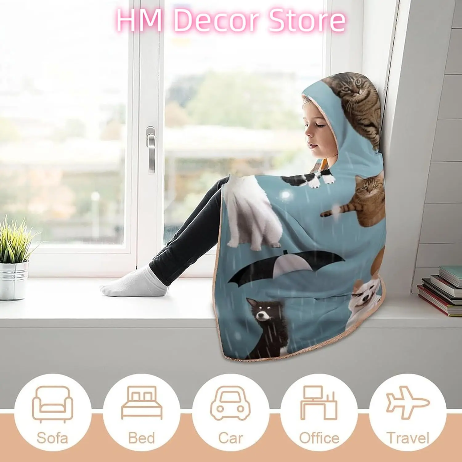 بطانية بغطاء للرأس يمكن ارتداؤها للقطط والكلاب الممطرة، عباءة كيب مخملية أركتيكية فائقة النعومة للجنسين - بطانية مريحة يمكن ارتداؤها #5