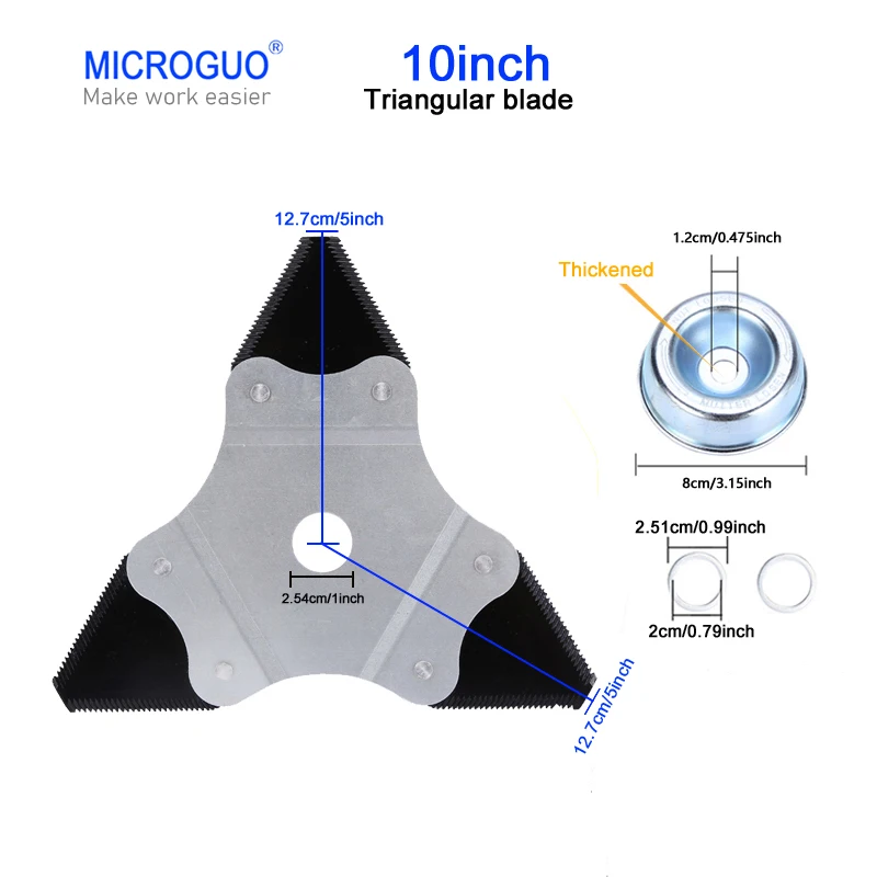 Косилка MICROGUO с треугольным лезвием M1 Дюймовая режущая головка для кошения газонов, болтов и толстых ветвей. Садовый инструмент.