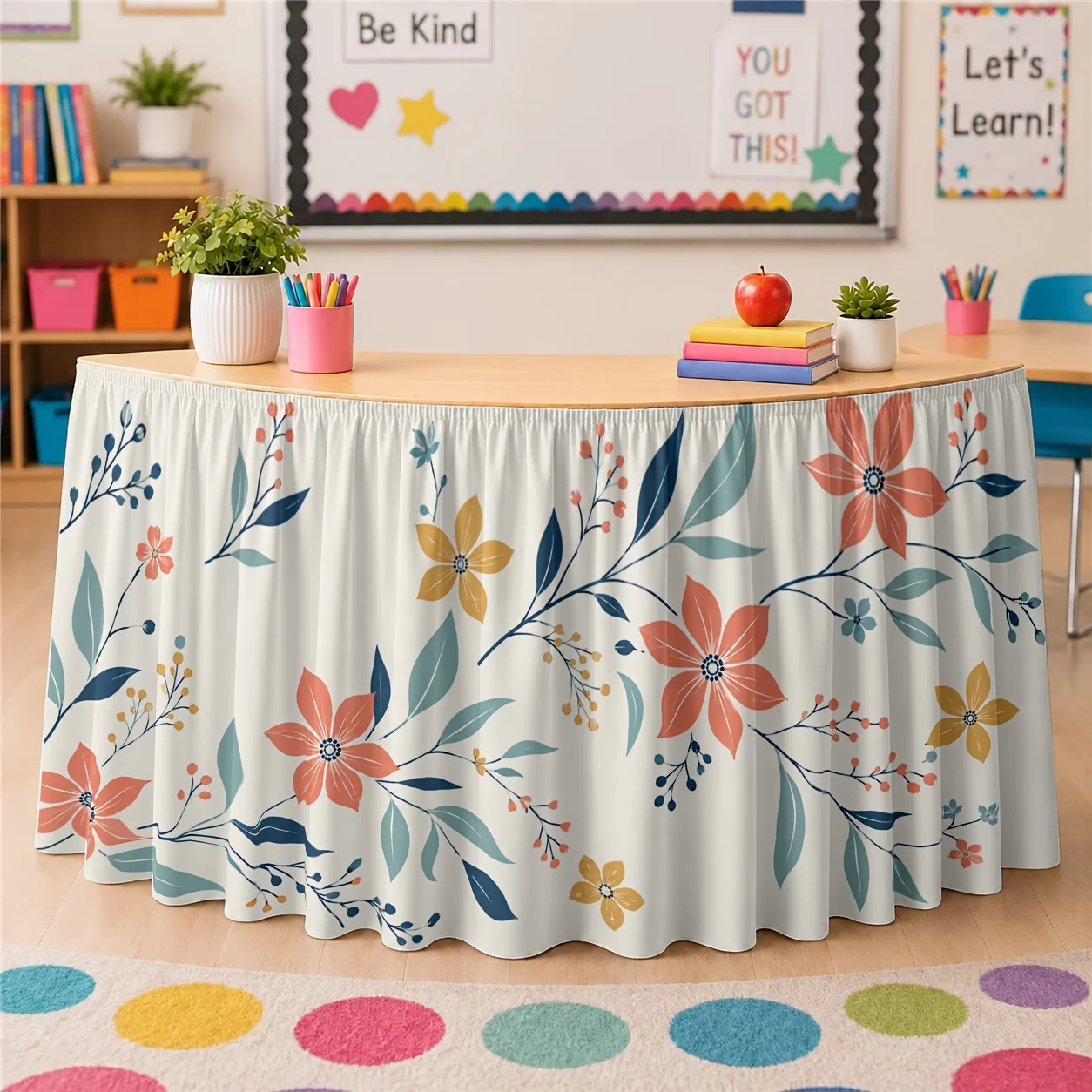 Table skirt/tableskirt fresh floral, hand-painted style, spring, summer, mother's day, wedding