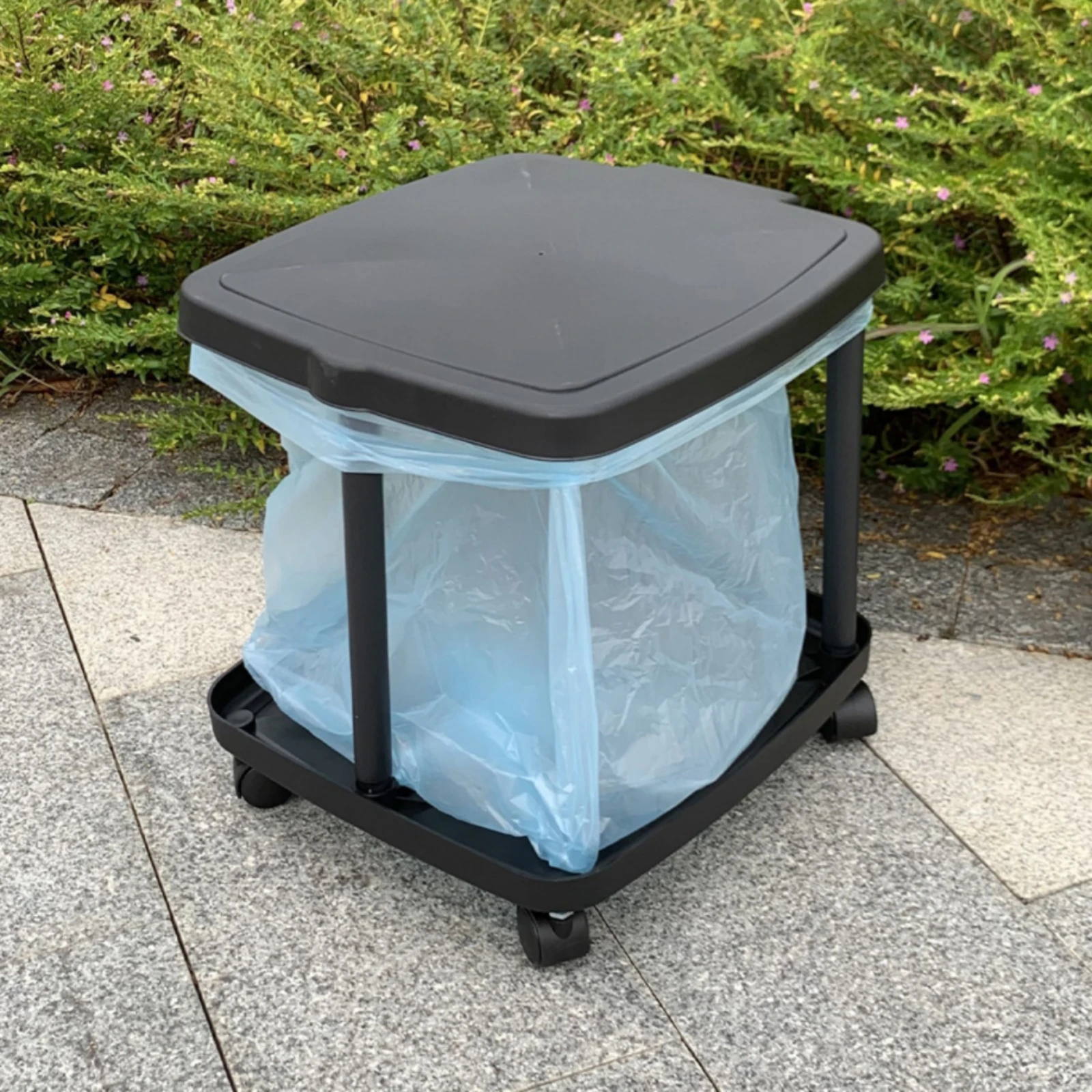 Garbage Bag Support Rack with Wheels Quick Setup Wheeled Trash Bag Holder Frame Compact Cart Stable for Gardeners, Garden, Patio