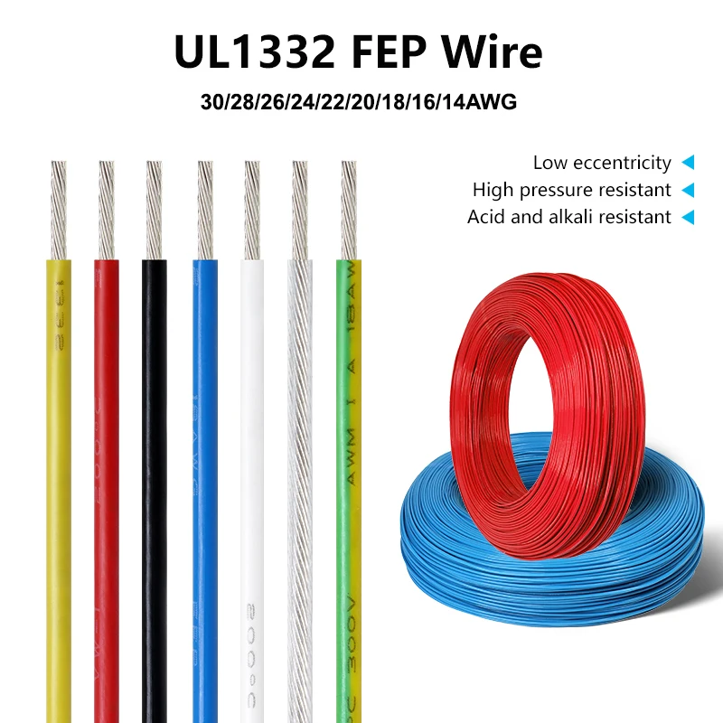 

2/5/10M UL1332 PTFE Wires FEP Insulated 30 28 26 24 22 20 18 16 14 AWG 300V High Temperature Tinned Copper Cable for 3D Printer
