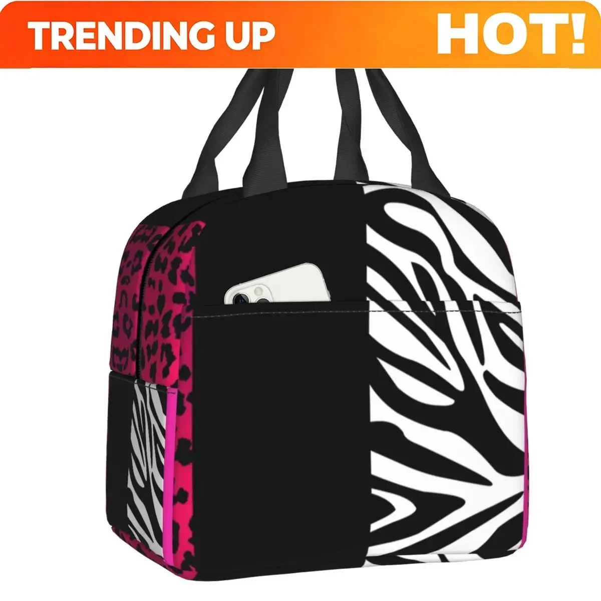 Custom Bag Custom Custom Hot Pink Zebra And Leopard Animal Print Stripes Portable Lunch Box For Leakproof Thermal Cooler Food In