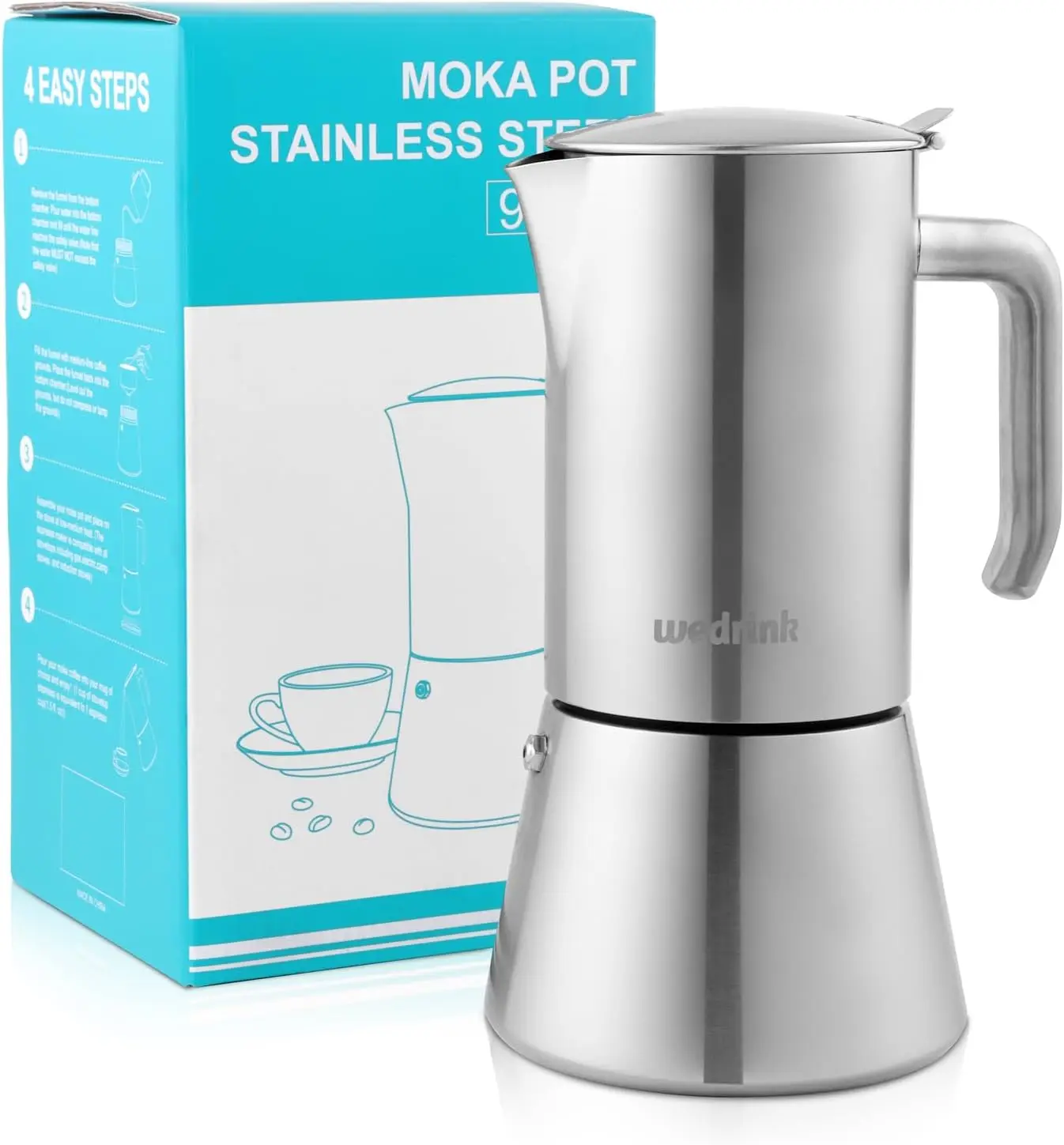 

Stovetop Espresso Maker 9 Espresso Cups Stainless Steel Moka Pot for Greca, Induction, Electric & Gas Stoves(15 OZ/450ml)
