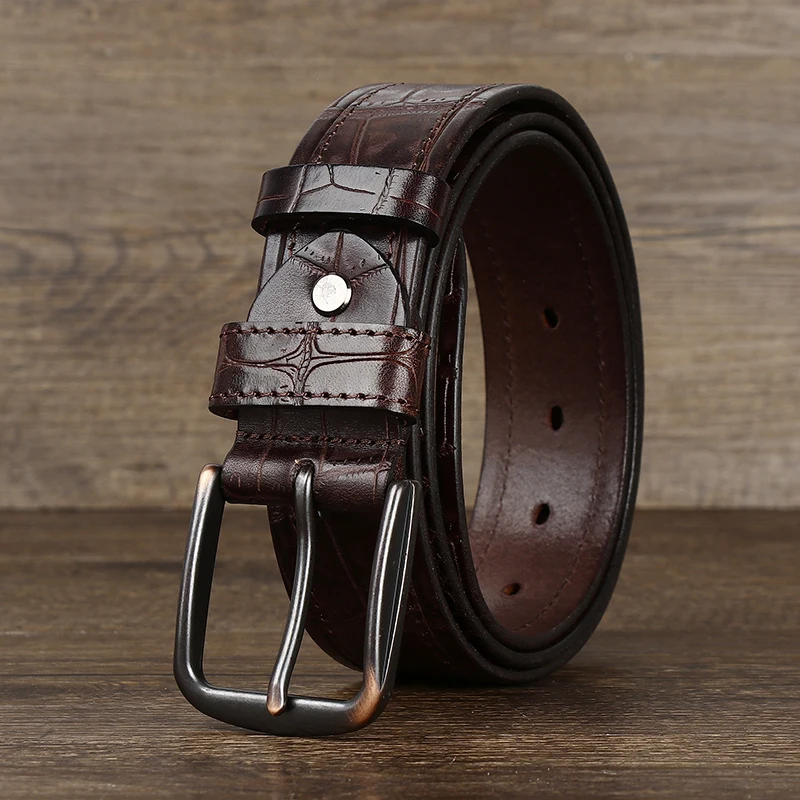 

New Style Fashion Luxury Cowhide Design Men Belt Genuine Leather Individuality Pin Buckle Jeans Belts For Men's