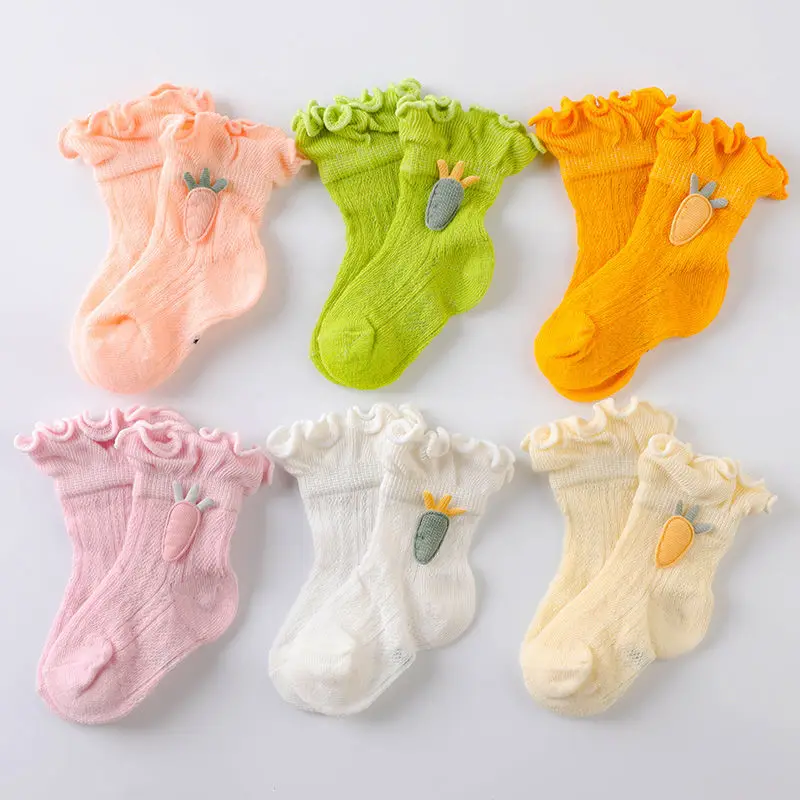 

4 Pairs/lot 0-5Y Newborn Baby Socks Summer Thin Breathable Pure Cotton Kids Socks Cute Cartoon Radish Chilidren's Socks