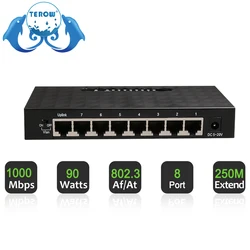 Switch Gigabit TEROW Link TE197 8 port 100/1000Mbps 8 Fast Ethernet Switch with VLAN Power Supply for Camera