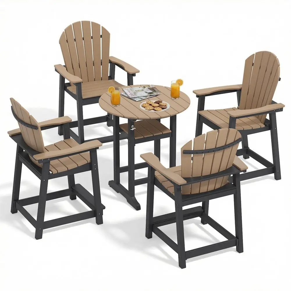 

Outdoor High Top Adirondack Table and Chairs, All Weather Outdoor HDPE Bar Furniture Set for Balcony, Deck, Backyard, Patio, Ga