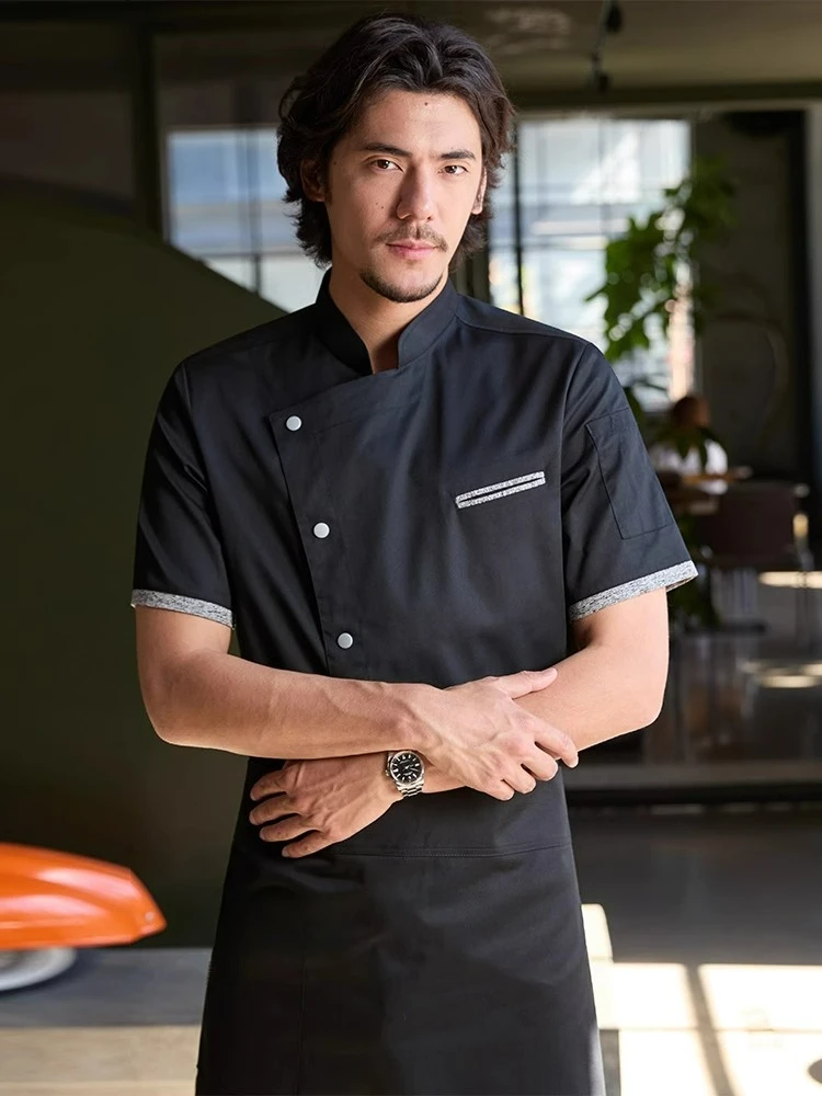 Men's Chef Jacket Restaurant Food Service Baking Hotel Kitchen Thin Chef Uniform Set