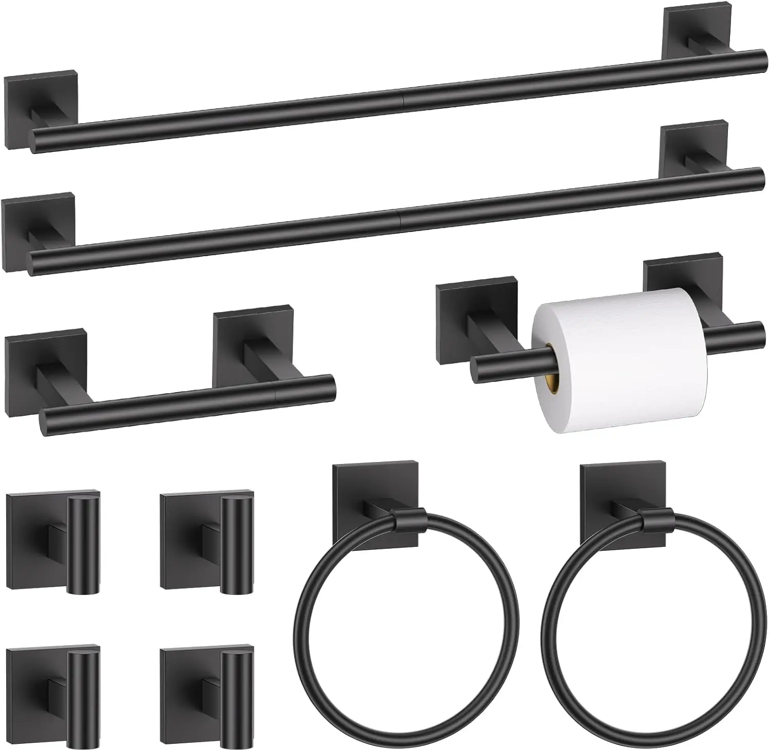 

10 Pieces Matte Black Bathroom Hardware Set, SUS304 Stainless Steel Towel Bar, Toilet Paper Holder, Towel Ring, Coat Hooks, Wall