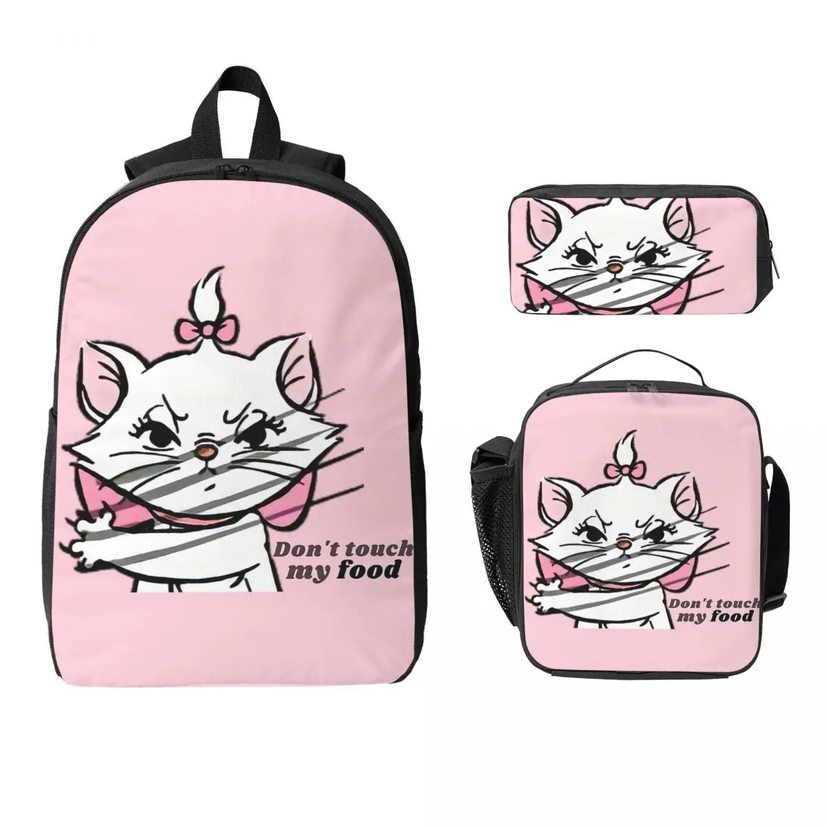 

Don't Touch My Food. Marie Aristocats Cute Cat Backpack Student Boy Girls BookBag School Bag 3ps Insulated Lunch Bag Pencil Case