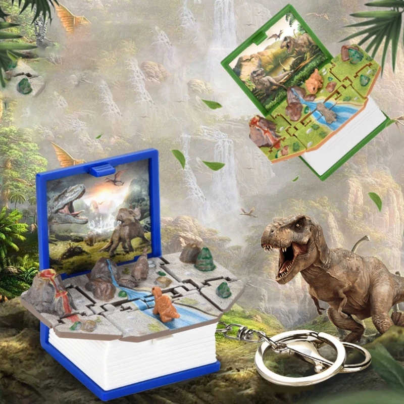 dinozaur breloki 3D dinozaur książka brelok składany Pop-Up Book brelok 3XUA