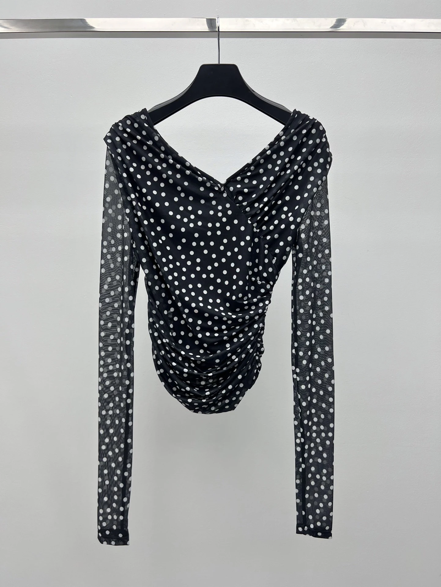 

New arrival in early autumn V-neck polka dot see-through gauze topNO.22