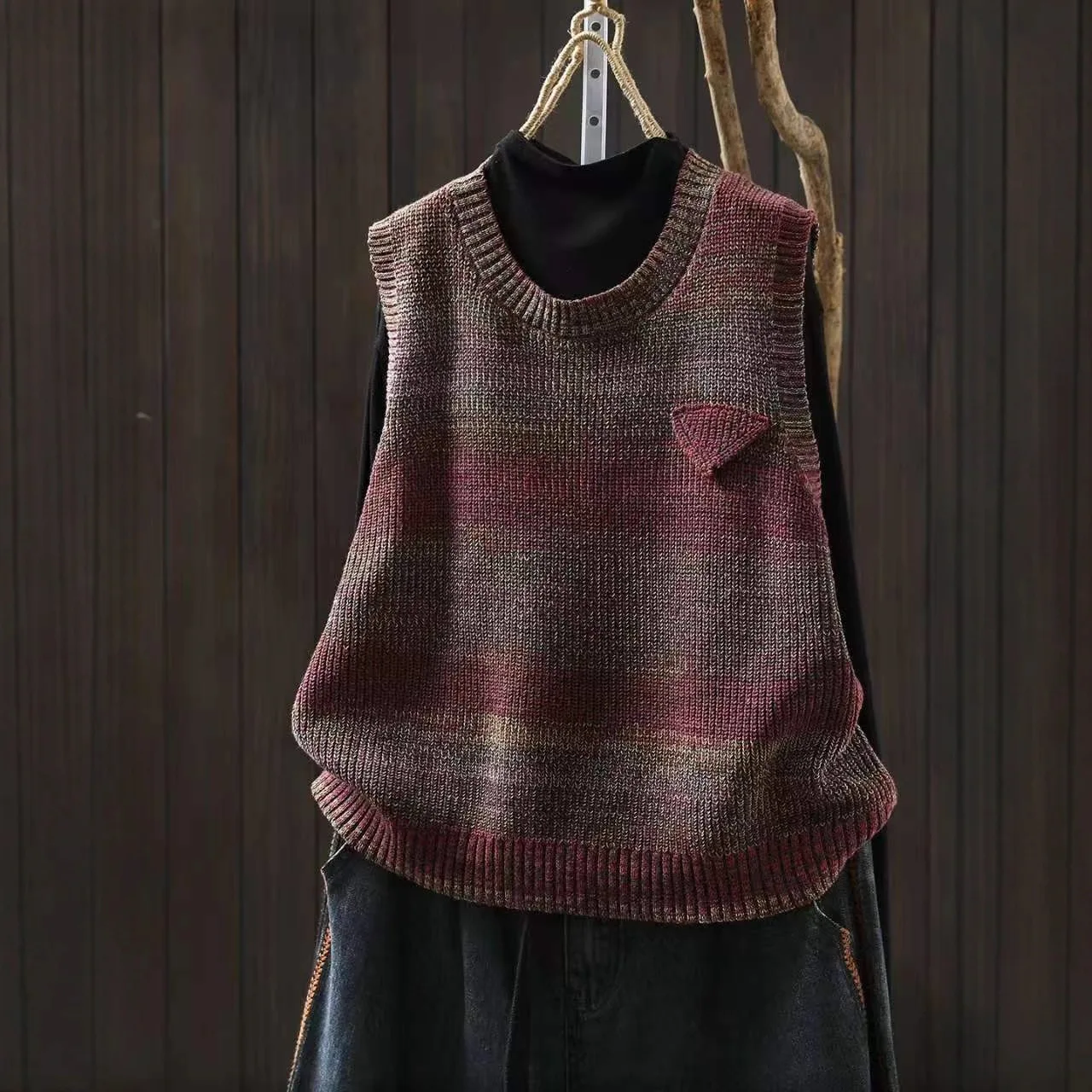 Gilet in maglia pullover senza maniche a righe vintage da donna di alta qualità Gilet senza maniche esterno casual vestibilità ampia da donna