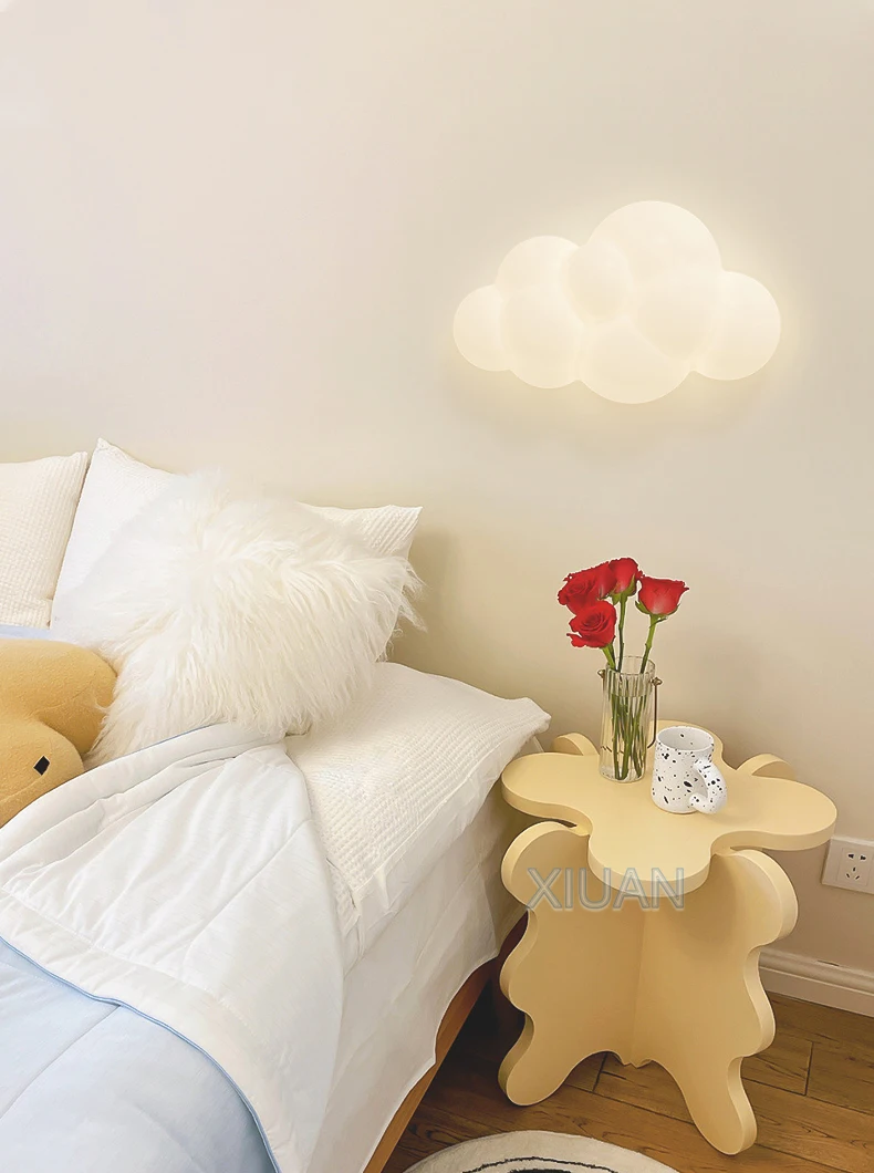 Lámparas de pared de nube blanca para habitación de niños, habitación de guardería, luces de pared para dormitorio con forma de estrella, iluminación para niños y niñas, 220V