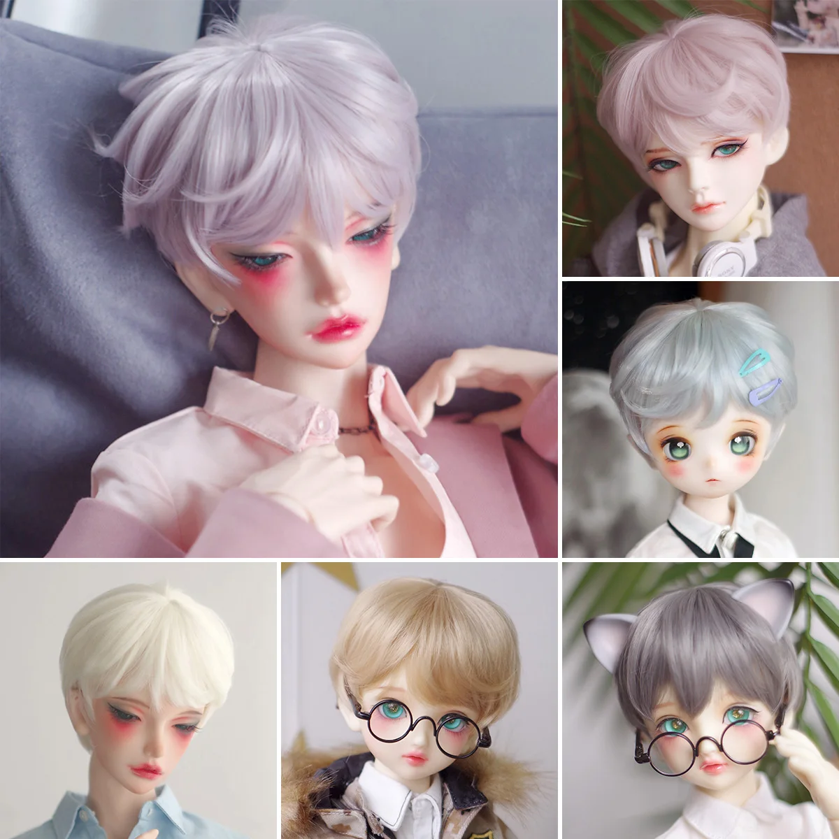merusa BJD 1/4 人形 ドール　用ウィッグ MiuCat BJD ドールウィッグ 1/6 1/4 1/3 高温繊維 グレーピンク