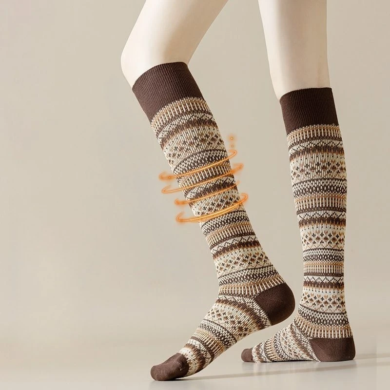 1 pair of women's high tube retro calf socks, thick socks, spring and autumn knee striped socks