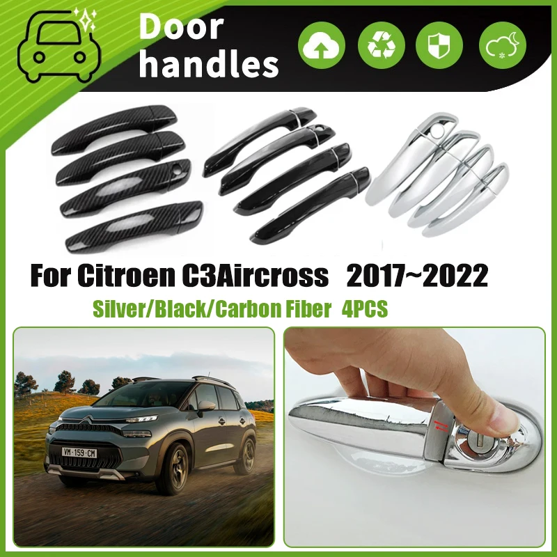 4PCS Car Door Handle Cover Trim For Citroën C3 Aircross  2017~2022 Scratchproof Chromium Styling Exterior Parts Auto Accessories