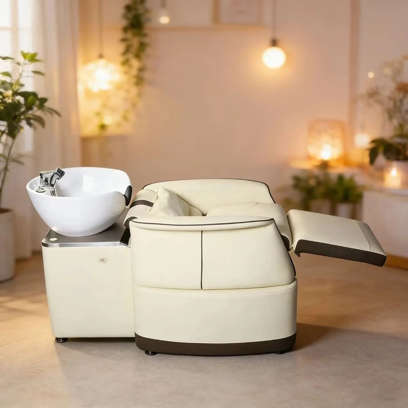 Barber Shop Electric Down Shampoo Bed, Hair Shop Semi-lying Ceramic Basin Flushing Bed, Special for Salon