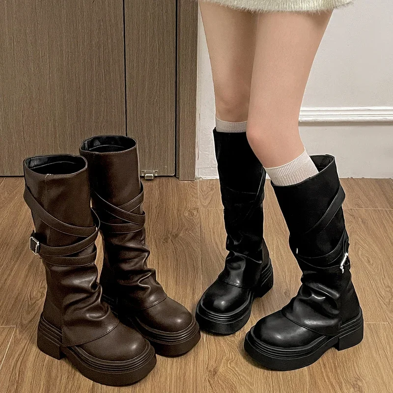 

Trend Womens Boots Luxury Vintage Thick Heel Knight Long Boots Fashion Slip on Knee High Boots Women Autumn Winter Shoes Zapatos