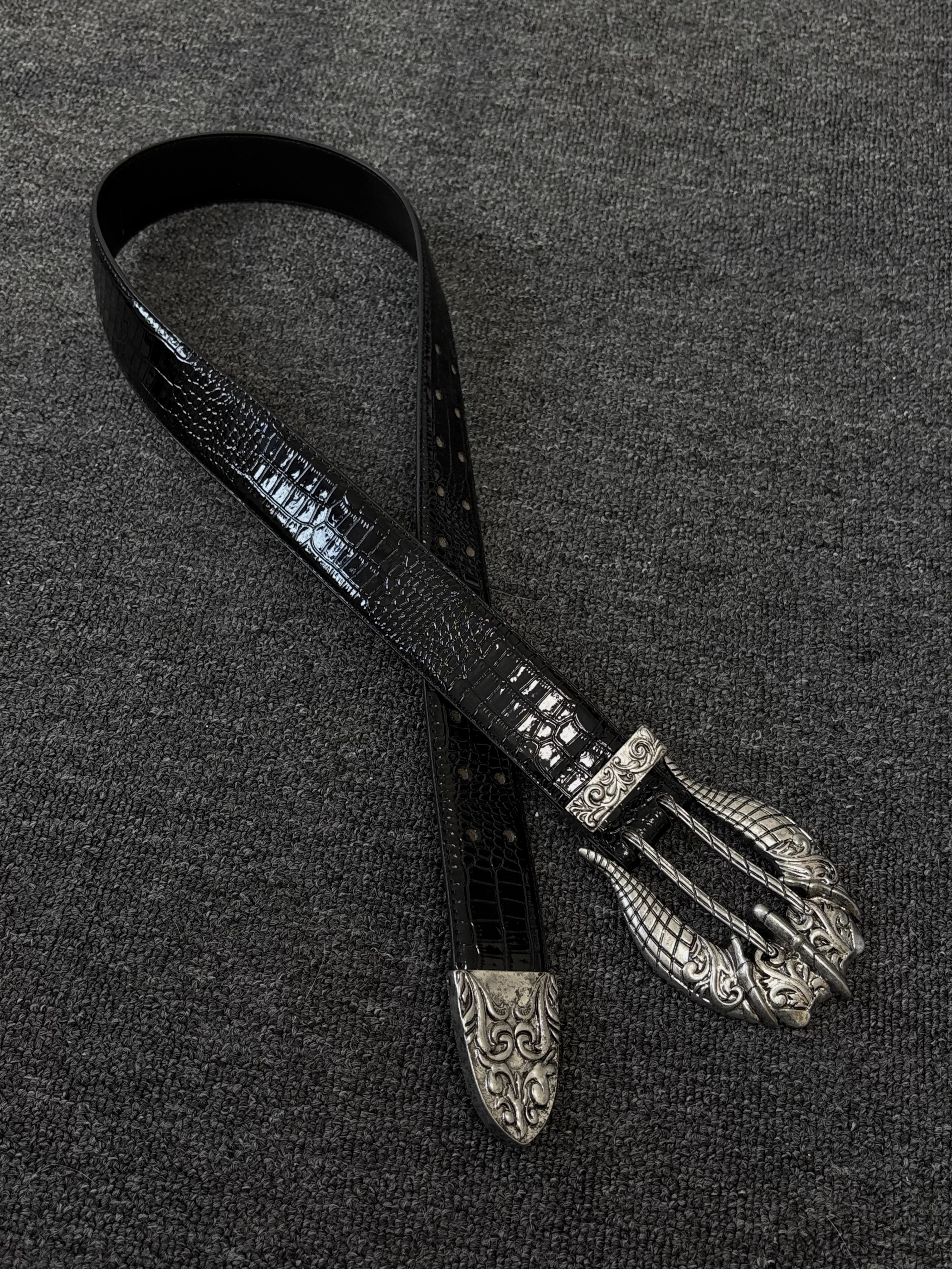 Vintage Heavy Phoenix Eagle Bone Patent Leather Croc Texture Niche Retro Belt Men Women's PU Leather Punk Corset J1580