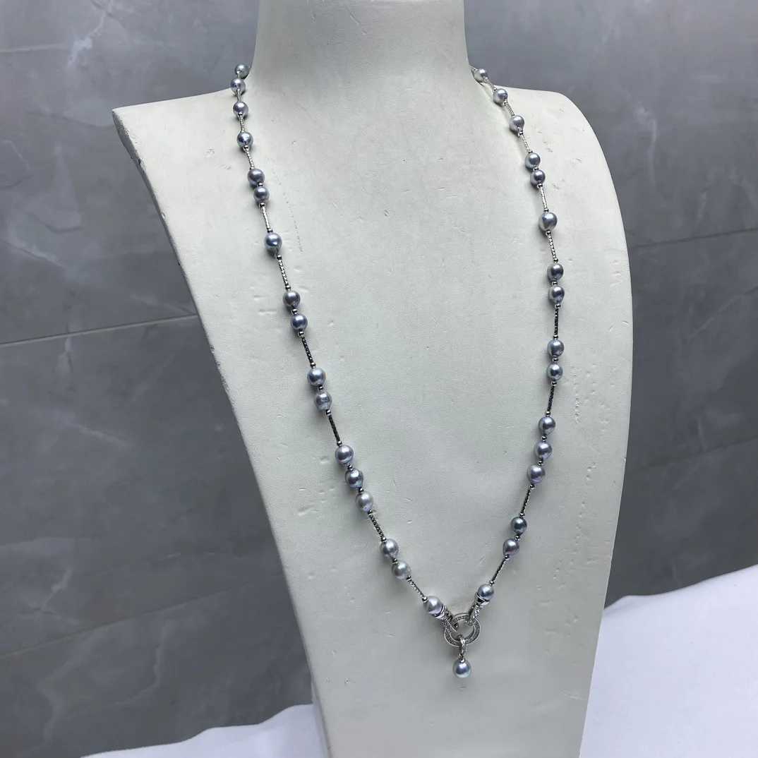 Akoya Seawater Baroque Pearl Necklace, Slight Irregular Shape Excellent Gray Luster, S925 Silver Clasp Jewelry Gift