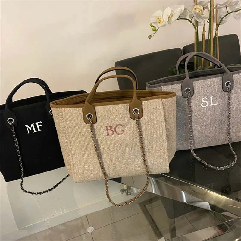

Personalised Shoulder Tote Bag, Women's Handbag, Beach Bag, custom Hand Bag, Canvas Bag, Gifts For her, Chain tote bag