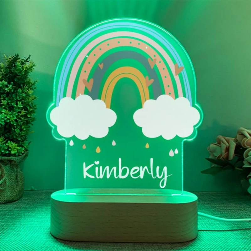 Rainbow Nursery Custom Birthday Gift Personalized Kids Nightlight Colorful Cloud Decor Room Baby Announcement Newborn Xms Gift