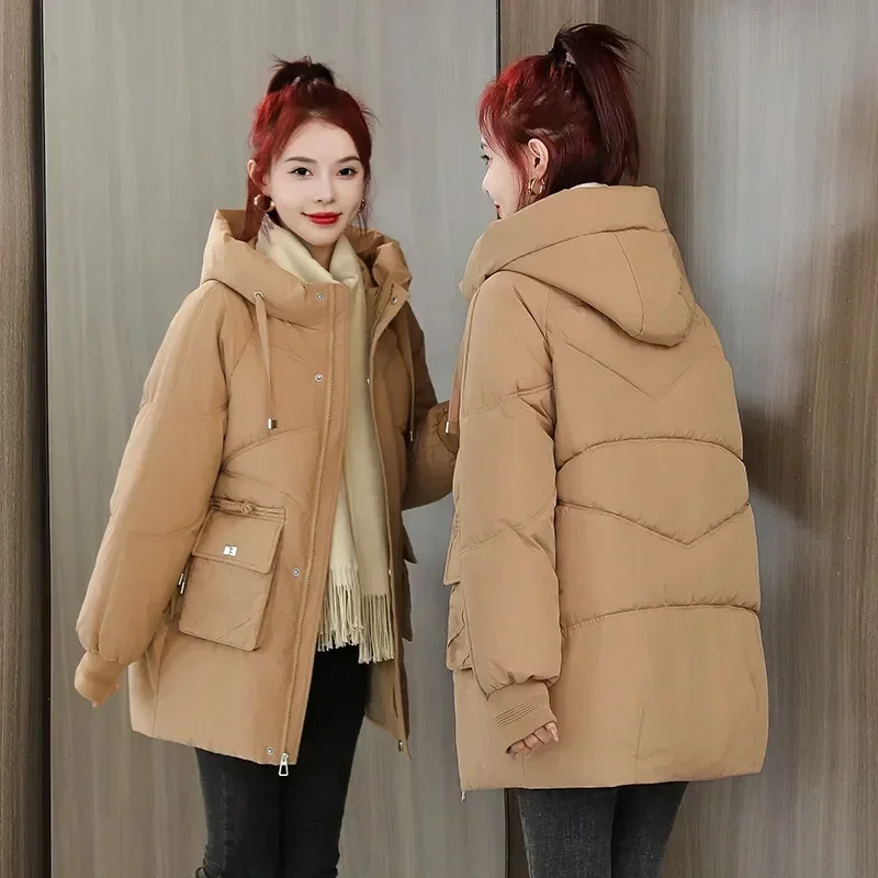 

2023 New Women Winter Jacket Hooded Down Cotton Casual Thick Parkas Fashion Warm Outwear Female Long Puffer Coat Outerwear