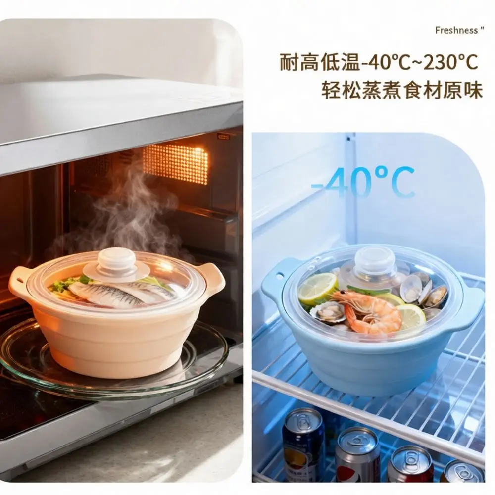 Collapsible Silicone Cooking Pot Portable Food Steamer Bowl Heat Resistant Kitchenware For Outdoor Camping Hiking Picnic Gear