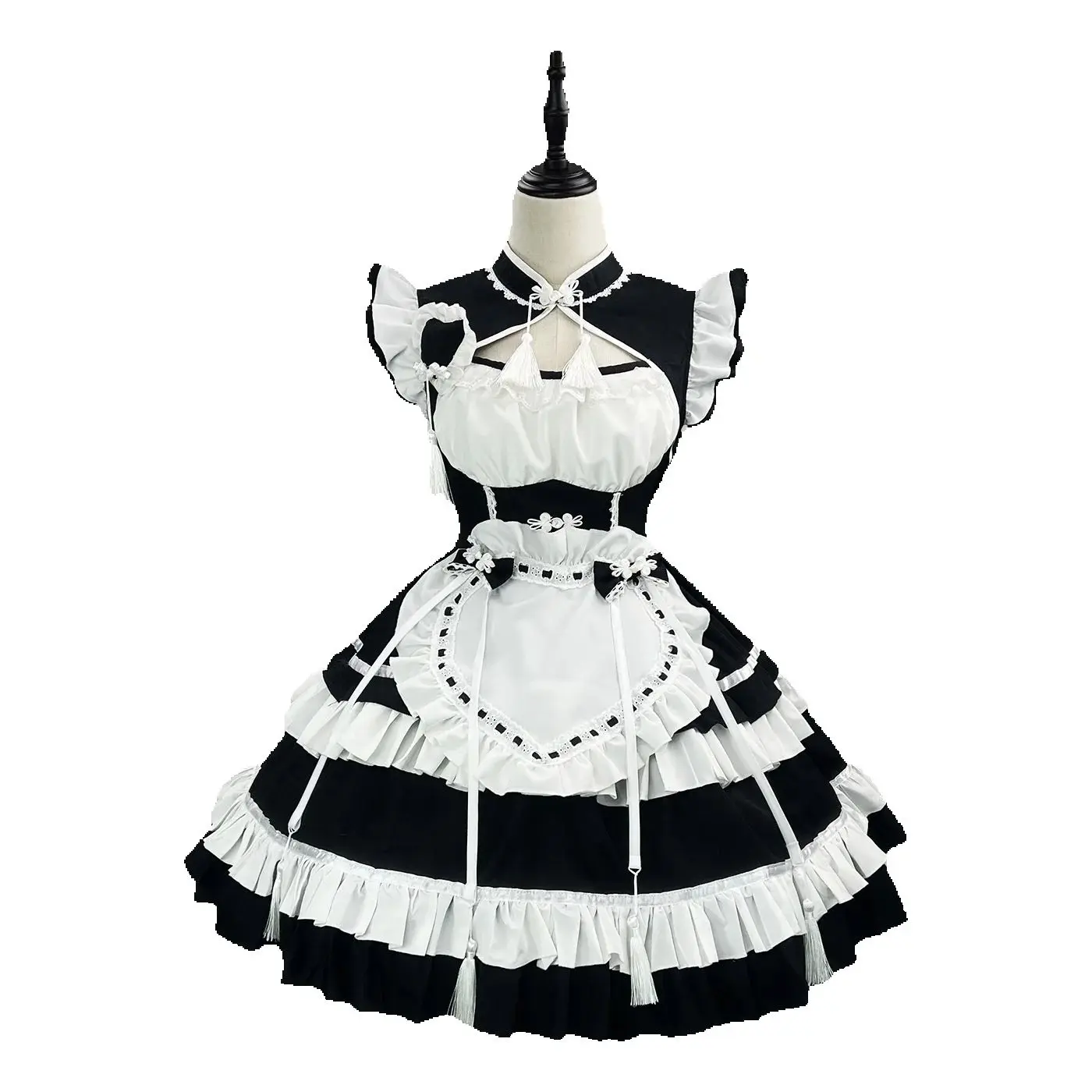 

2025 Chinese Maid Dress COS New Chinese Cheongsam Lolita Maid Uniform Fashion Set Dress