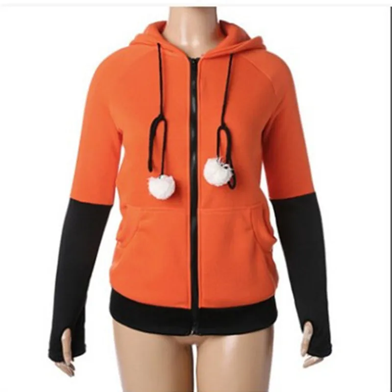 Tracksuit Coat Fox Ears Cosplay Costume Hooded Jacket Warm Orange Sweatshirt Cosplay Unisex Sports Hoodie