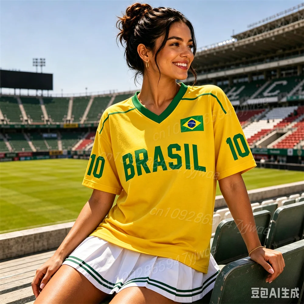 Camiseta de Fútbol de Brasil, Río de Janeiro, Amarilla y Verde, Ropa Deportiva Clásica, Camiseta de Moda para Fiestas, Camiseta de Verano para Hombre y Mujer