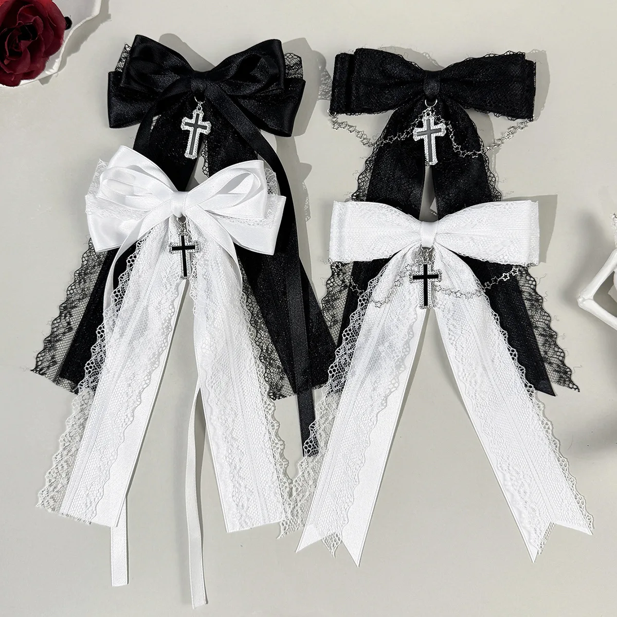 20pc-y2k-gothic-cross-pendant-lace-bow-hair-clips-trendy-long-tassel-hairpins-for-girls-exquisite-street-style-hair-accessories