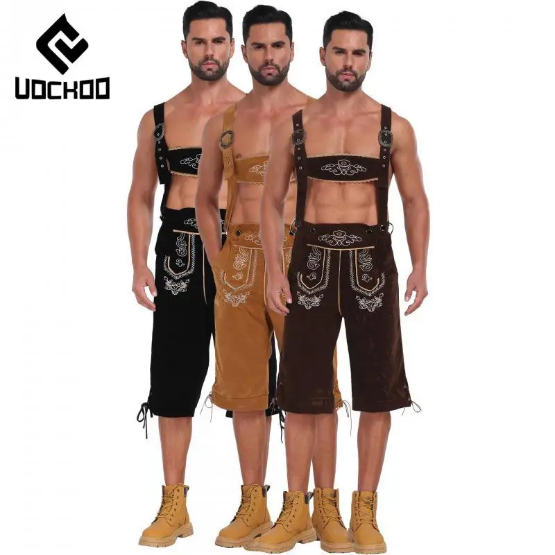 

Men Oktoberfest Costume 3 Color Bib Pants Holiday Suspenders Pants Cosplay Funny Dress Up Male Munich Oktoberfest Clothes
