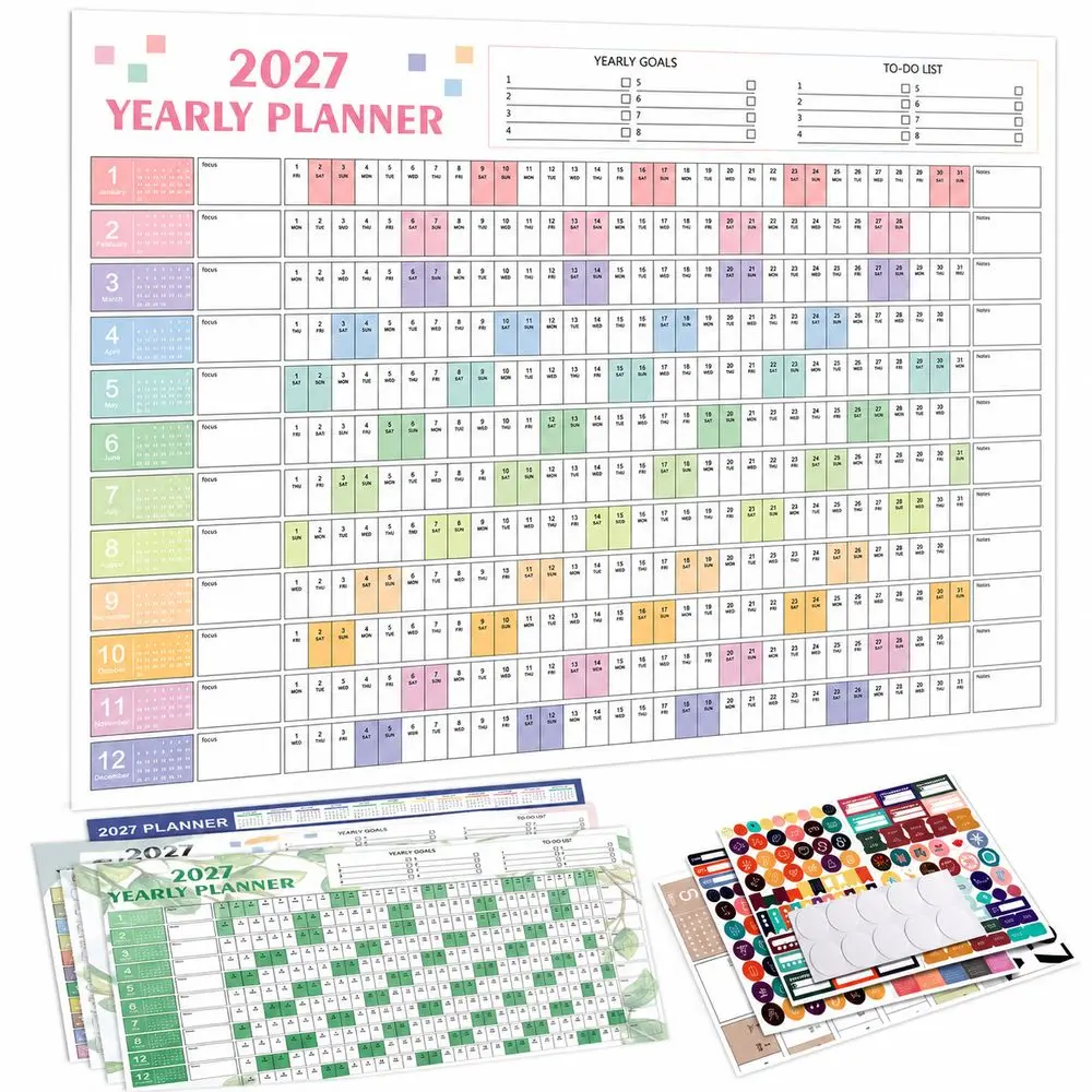 Paper 2027 Wall Calendar Writable Planning Grid To Do List Schedule 2027 Yearly Planner Multicolor Layout Agenda Organizer