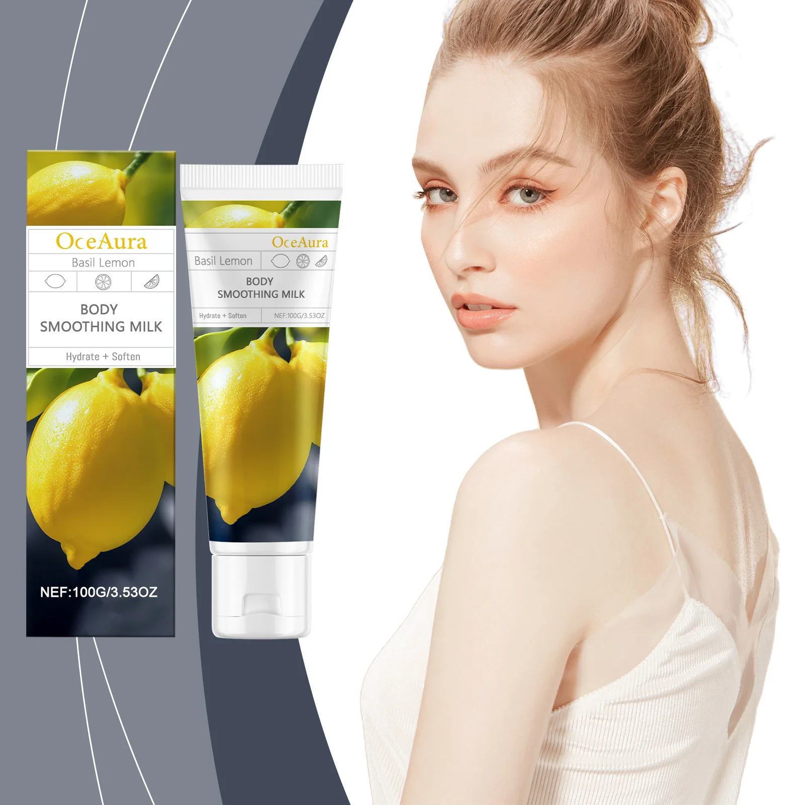 Basil Lemon Body Smoothing Milk – Hydrating & Firming Body Lotion with Natural Extracts – 100g/3.53oz