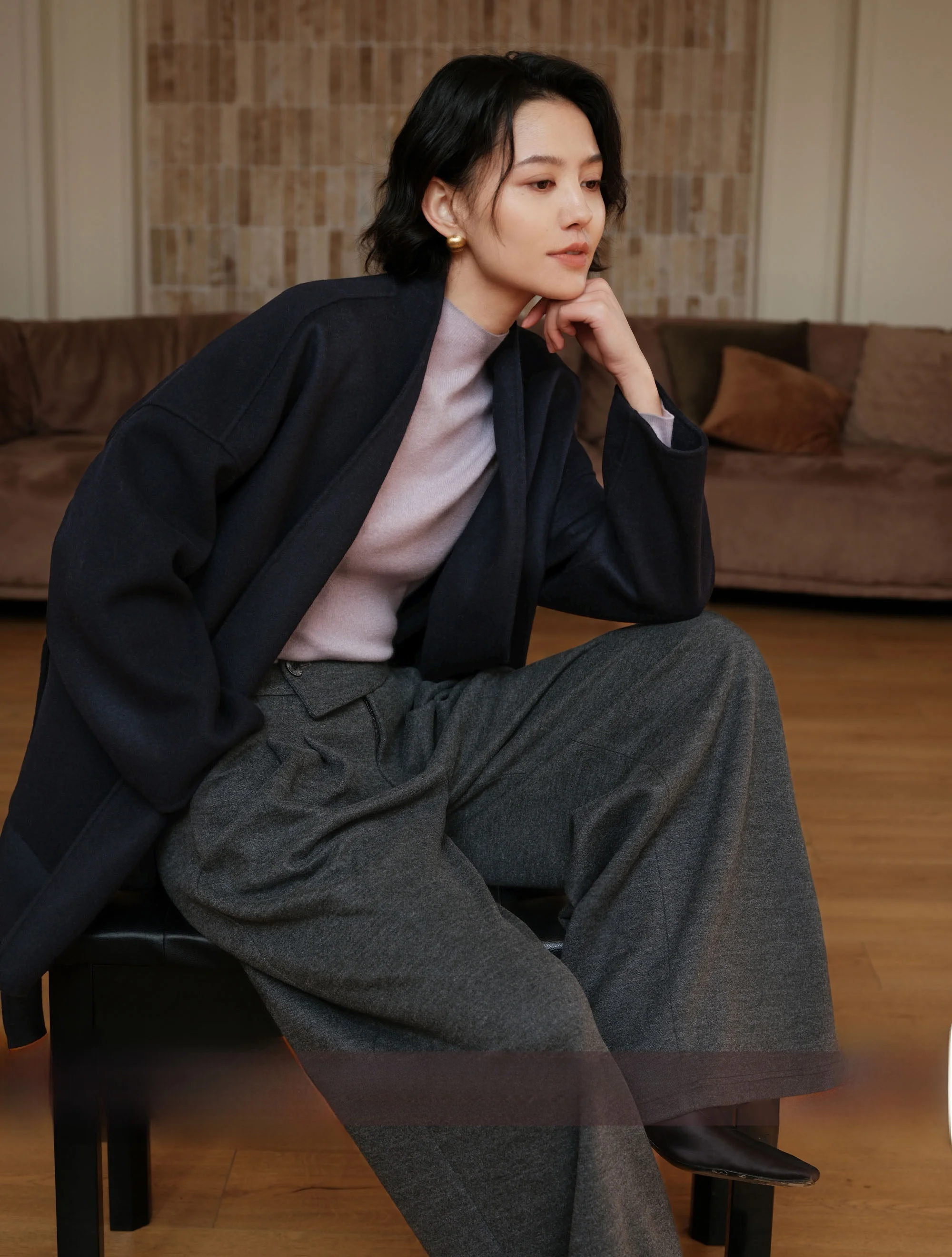 

Chimei Rihai Camere Wool ort Coat Women's Autumn Winter mat oulder Drop Sve Collarl Coat Premium Texture G...