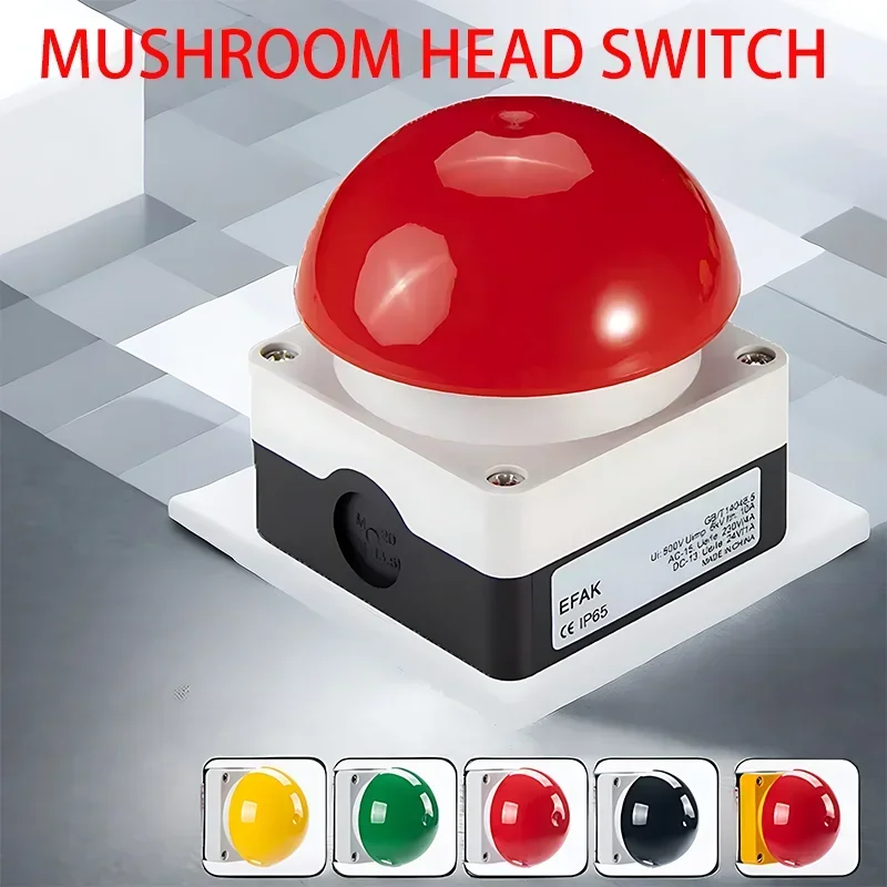 

1/5/20 Pcs Large Mushroom Head Button Switch EFAK Foot Pedal Hand Racket Self Reset Waterproof Dustproof Emergency Stop Switch